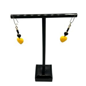 80s Yellow Heart Dangle Earrings Magnetic